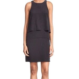 NWT Tibi Black 100% Silk Layered Panel Sleeveless Mini Shift Dress Size 2